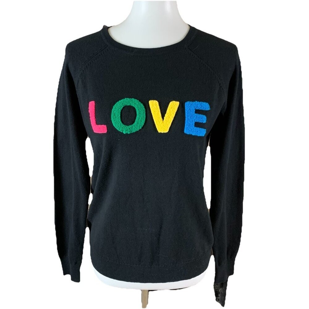 J. Society Black LOVE‎ Sweater Small Cotton Rainbow Letters Preppy Cozy Fall